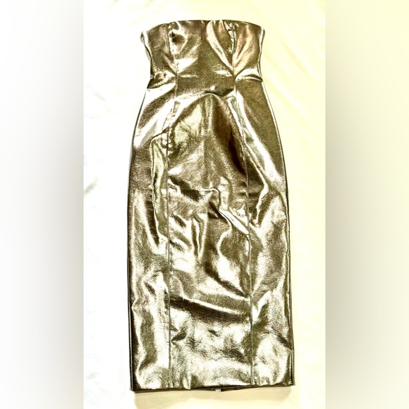 METALLIC SHINY MIDI NIGHT DRESS Fabric imitation leather - Picture 7 of 15